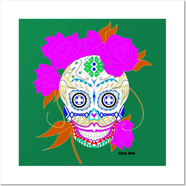 catrina kahlo from day of the dead mandala ecopop Wall Art by jorge_lebeau